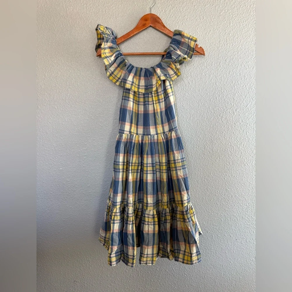 Polo Ralph Lauren Madras Plaid Off The Shoulder Tiered‎ Ruffle Sundress Size 14